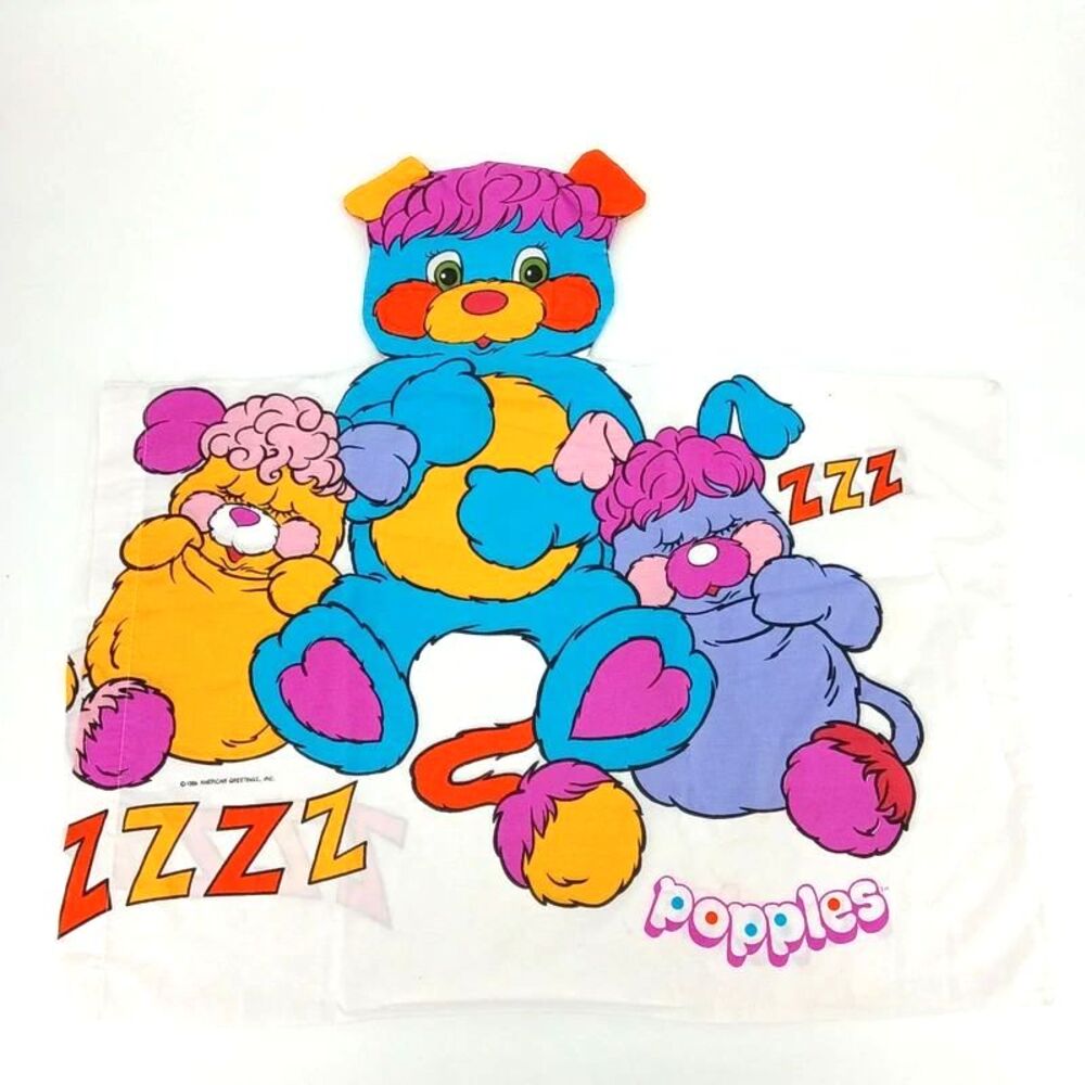 Vintage 1986 Popples Pillowcase American Greetings 80s Retro Cartoon Bedding